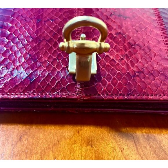 Vintage 1980s Jane Shilton Red Snakeskin Horse-bit Clasp Shoulder Bag/Clutch - Picture 4 of 8